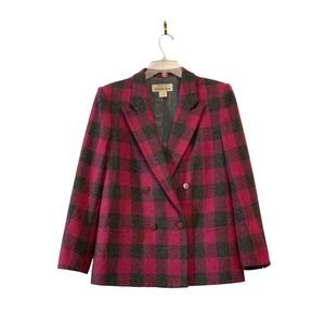 Vintage Exclusive Saks Fifth Avenue Wool Blend Pink Black Plaid Size 8